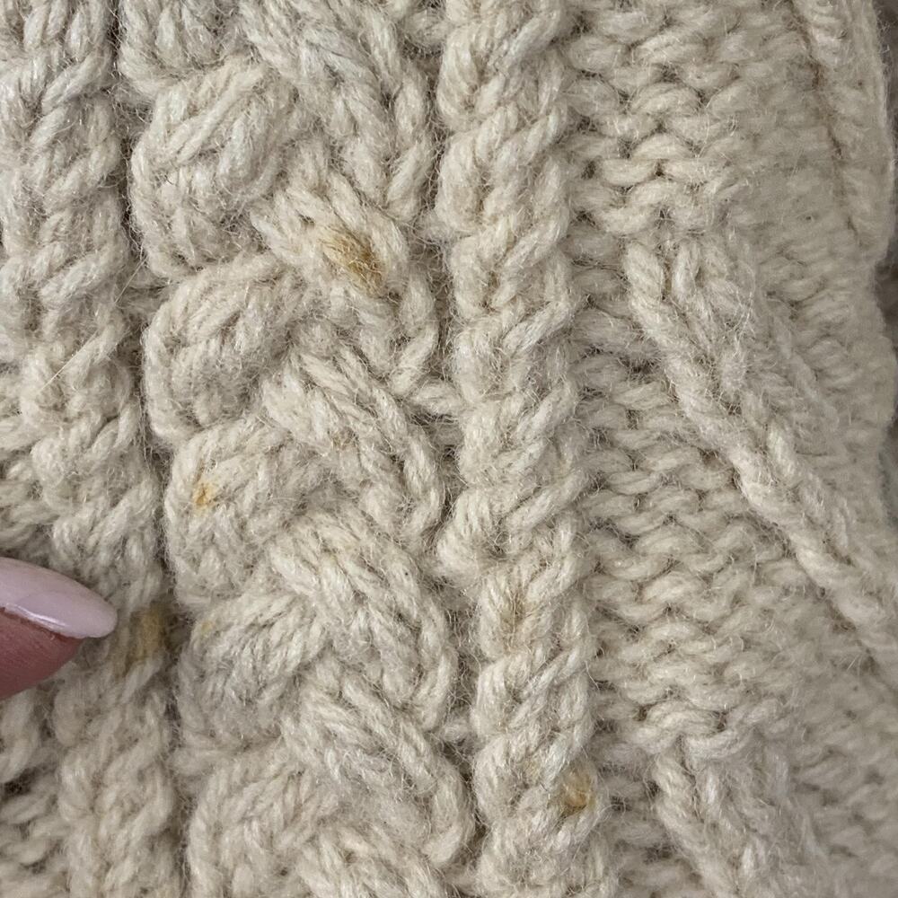 Vtg 1970s Cable knit wool cardigan WomenvMedium Tan Fisherman Shawl Collar Lined - Picture 8 of 8
